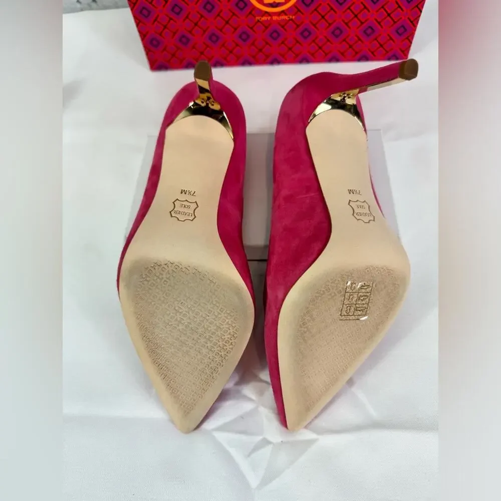 #TORY BURCH Elana 85mm Pump Kid Suede Pink Size 7.5